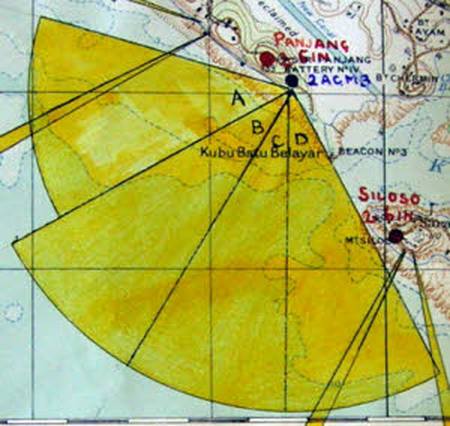 Map showing searchlight positions